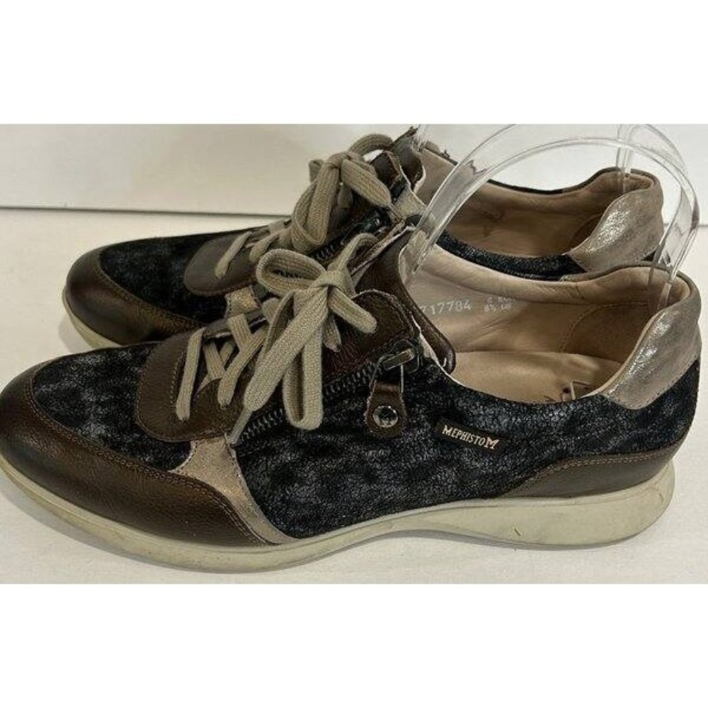 Mephisto Monia Cheetah Bronze Gray Leather Zippers Comfort Sneakers Shoes Size 8 - Picture 5 of 9